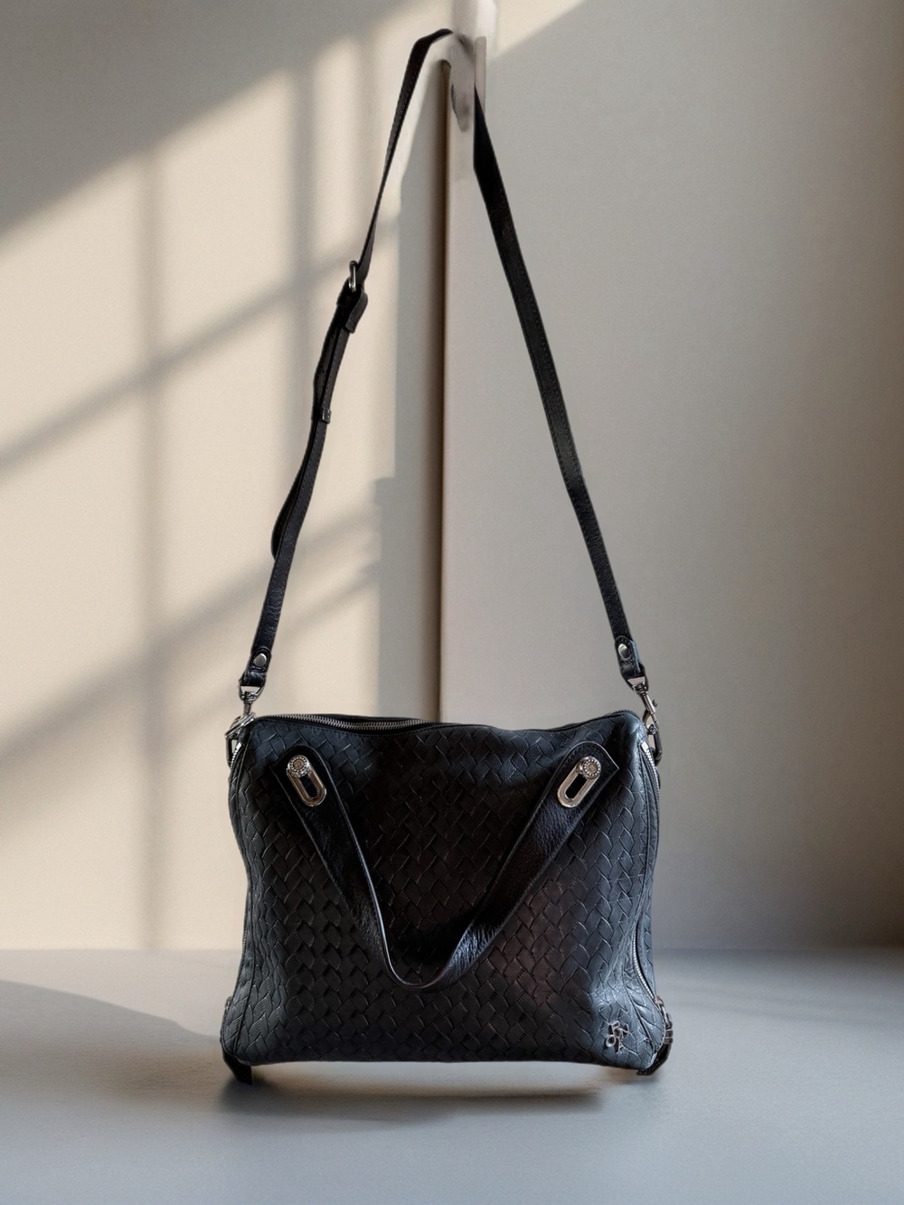 orYANY Black Woven Leather Shoulder Bag
